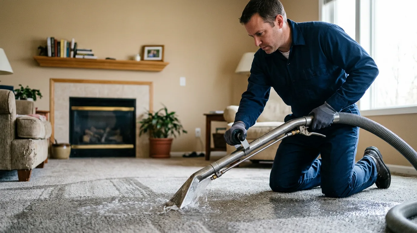 Water damage restoration technician working near Demotte, IN